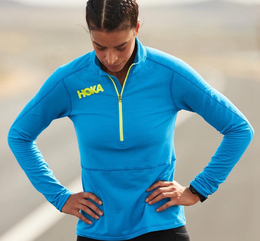 Hoka One One Top Damske Modre - 1/2 Zips Midlayer - 41075-DSBF